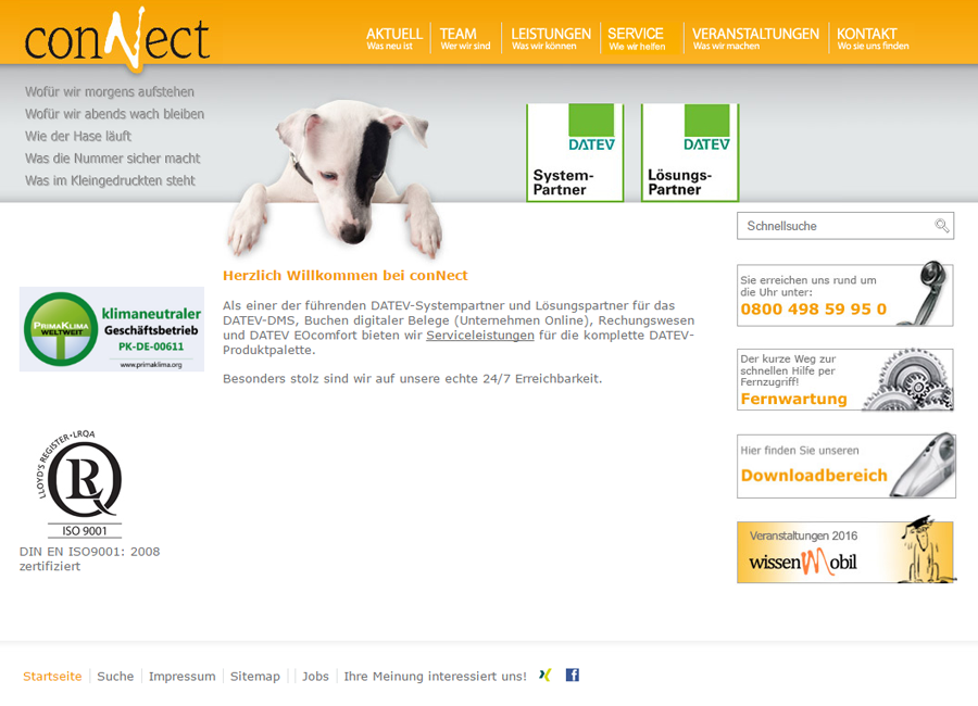 Screenshot der Startseite der conNect Organisation und Netzwerk GmbH