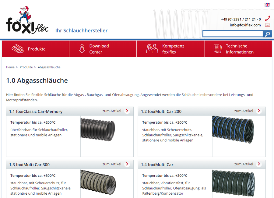 Screenshot der Startseite der foxiflex GmbH & Co.KG